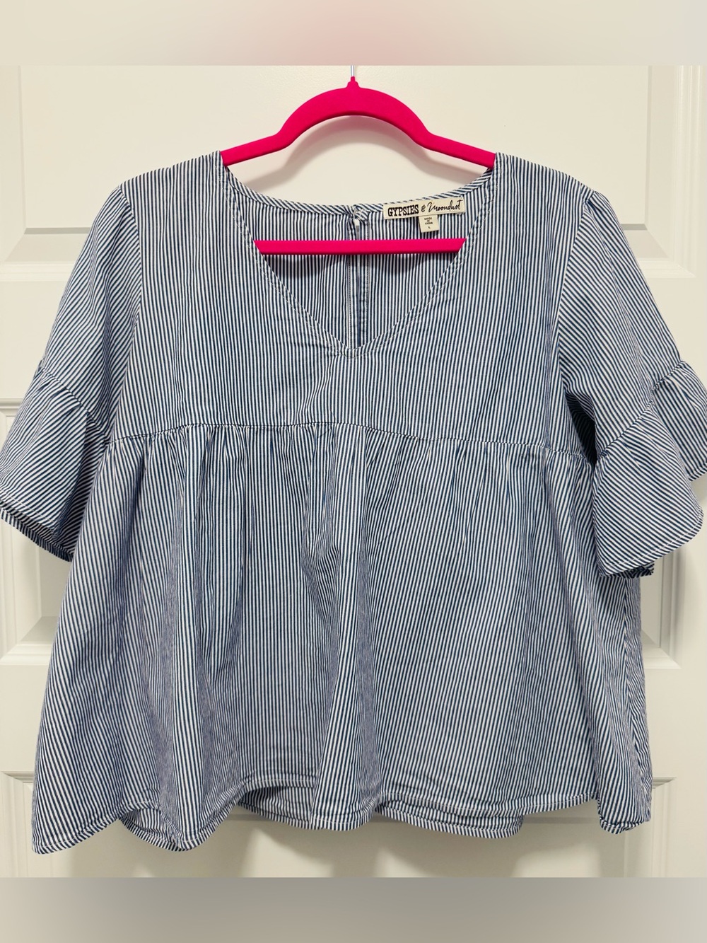 Gypsies & Moondust Navy and White Striped Peplum top